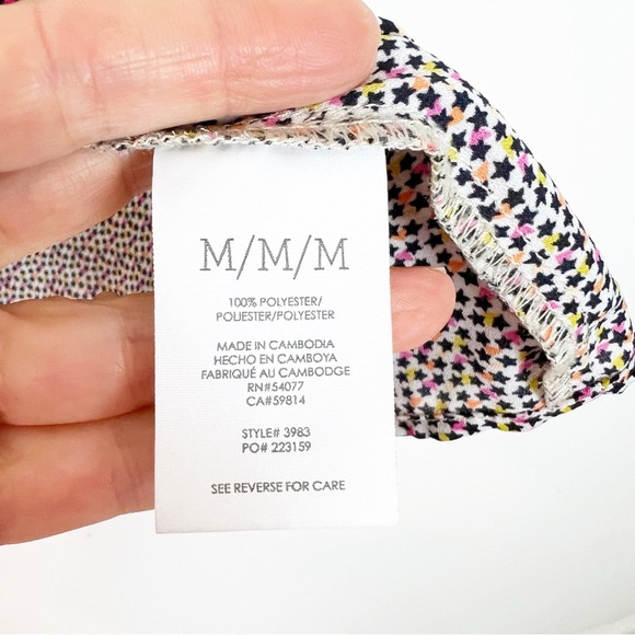 CABI STELLAR TOP NAVY PINK MICRO STAR PRINT SLEEVELESS RUFFLE BLOUSE MEDIUM - Picture 5 of 8